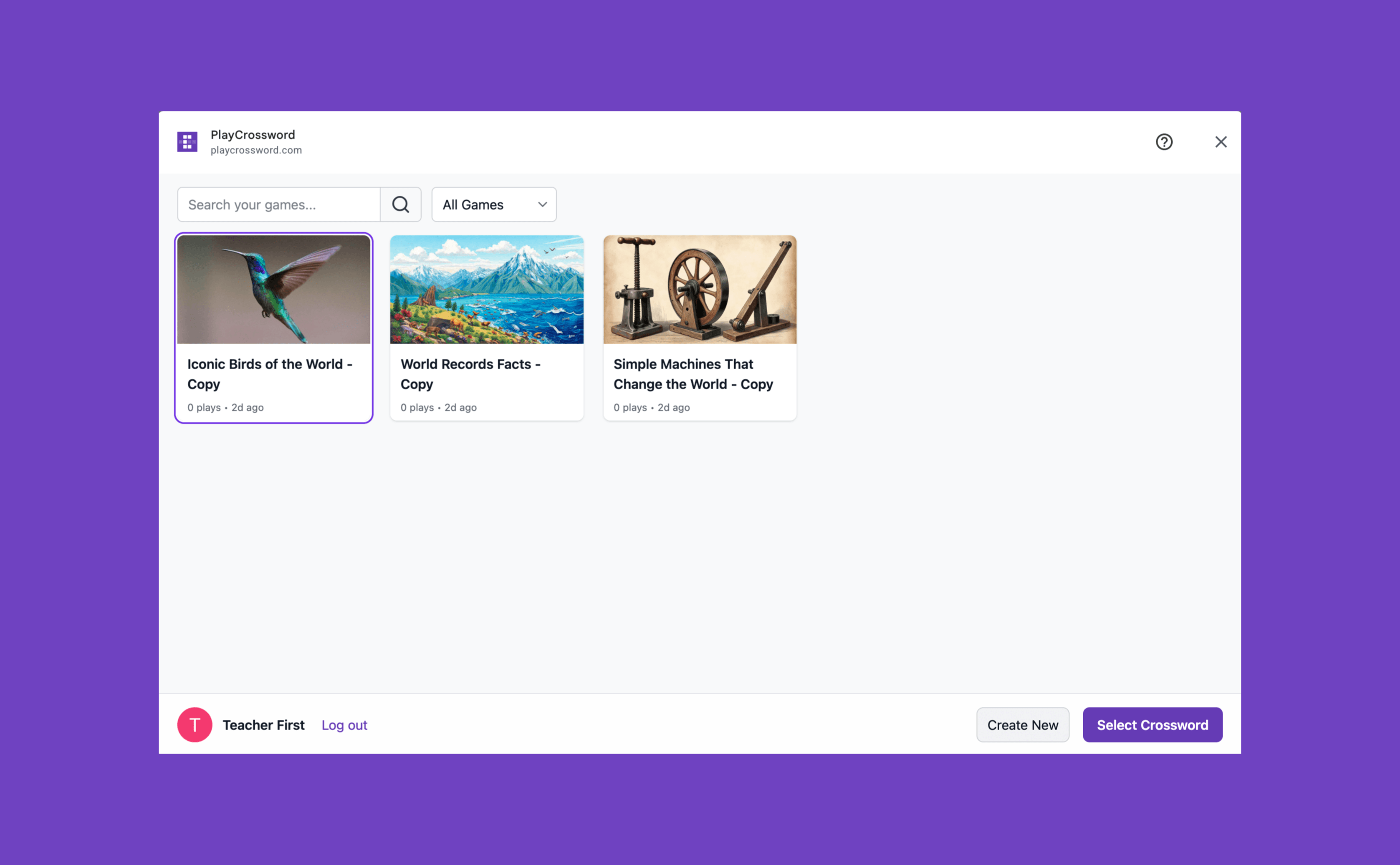 PlayCrossword crossword puzzle integrated with Google Classroom